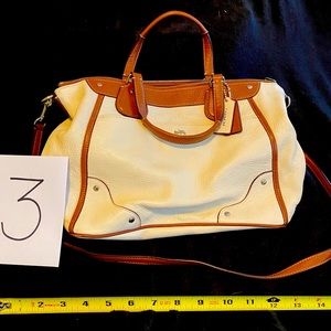 Cream and Tan leather Coach tote